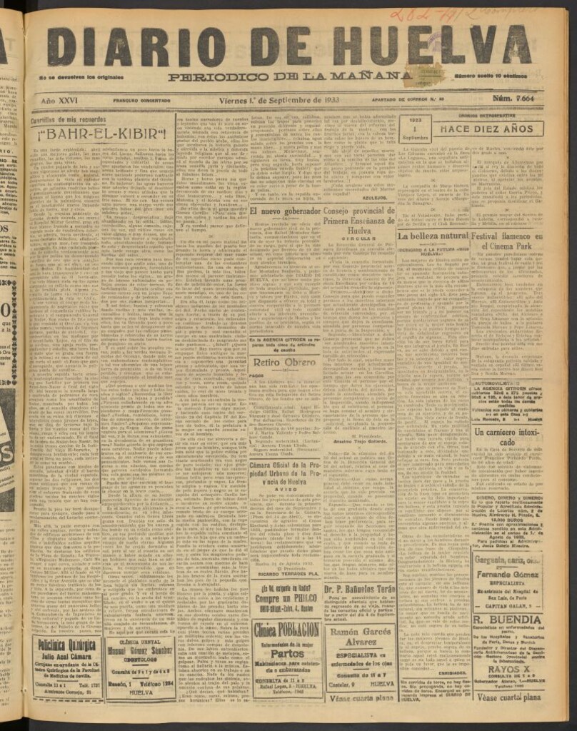 Miniatura de Diario de Huelva : periódico independiente del 1 de septiembre de 1933