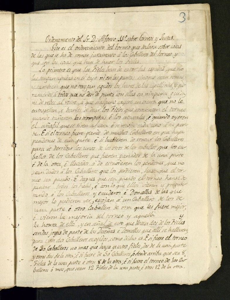 Miniatura de Ordenamiento del Sr. D. Alfonso 11º sobre torneos y justas