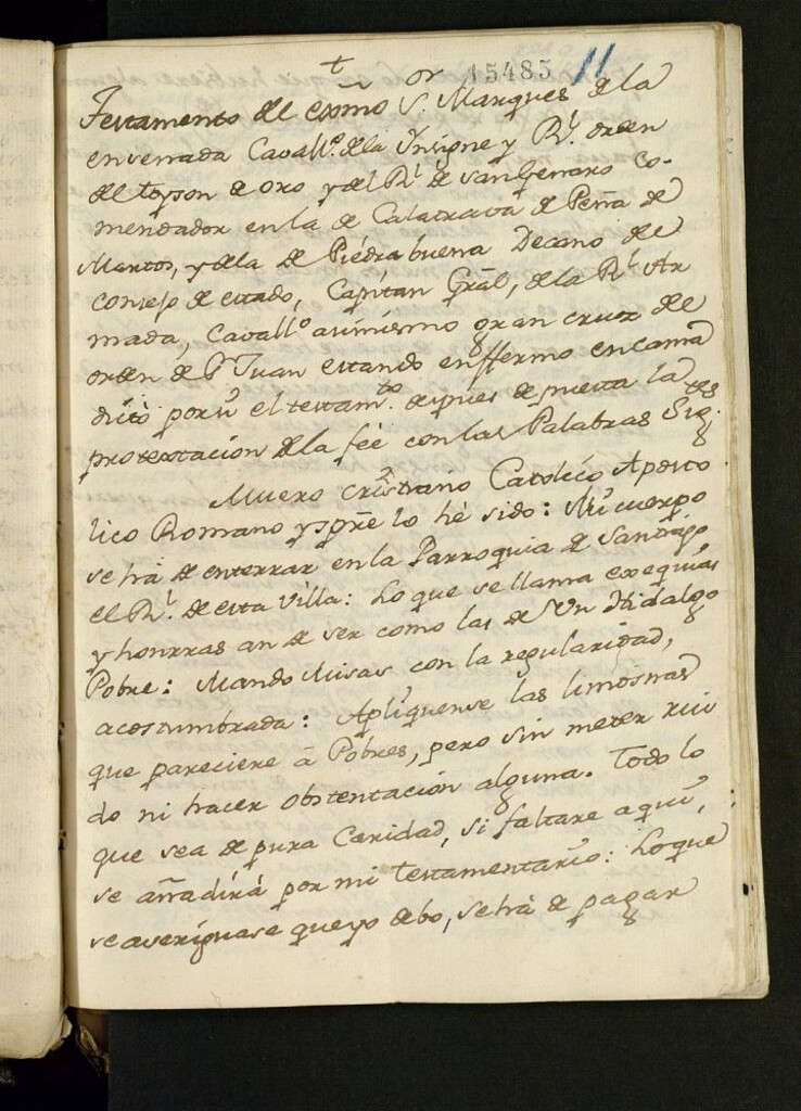 Miniatura de Testamento del Excmo Sr. Marqués de la Ensenada... "... cristiano catolico..."(fol. 1)."...Miguel Toledano y Zarza" (fol. 2v.)
