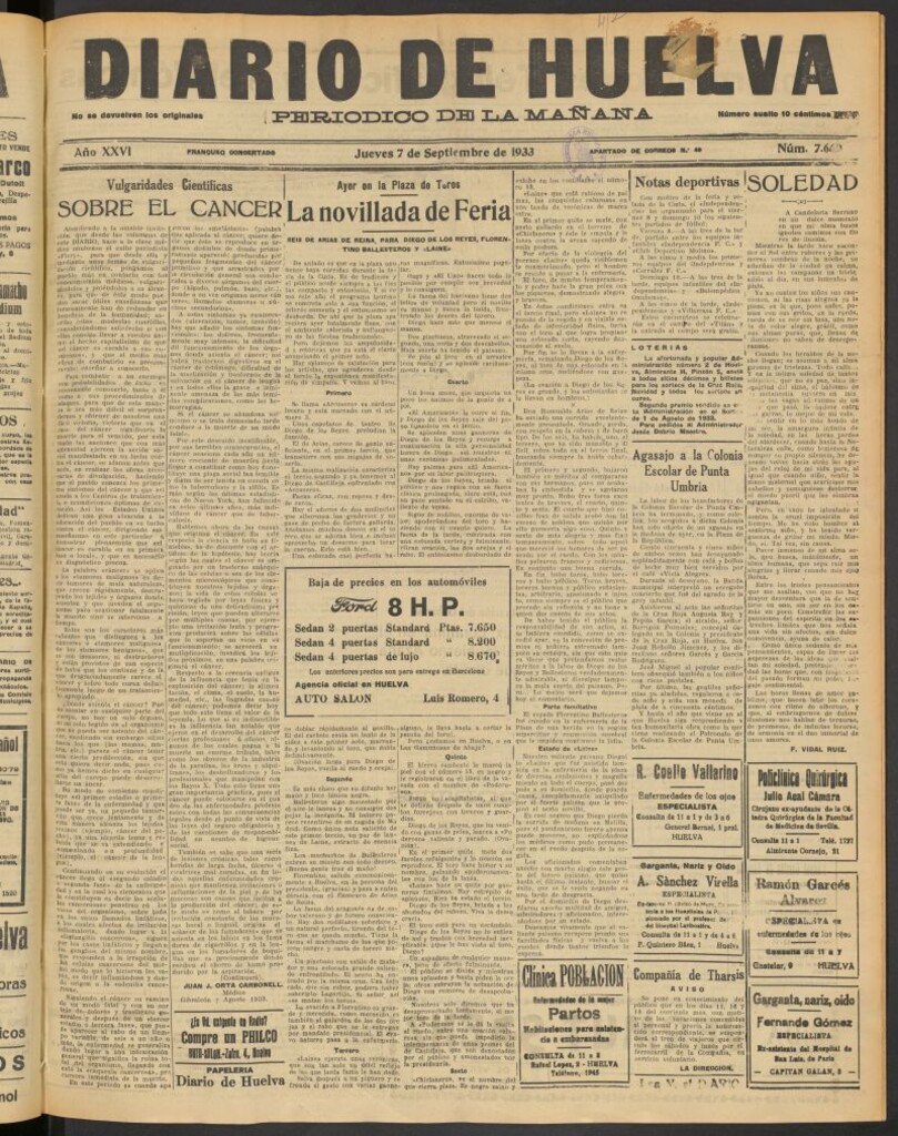 Miniatura de Diario de Huelva : periódico independiente del 7 de septiembre de 1933