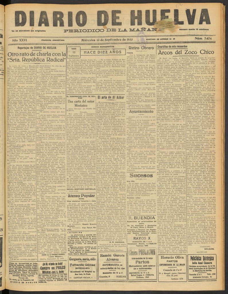 Miniatura de Diario de Huelva : periódico independiente del 13 de septiembre de 1933