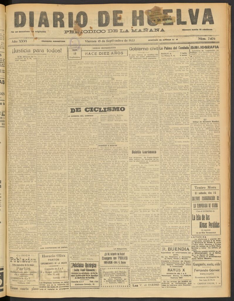 Miniatura de Diario de Huelva : periódico independiente del 15 de septiembre de 1933