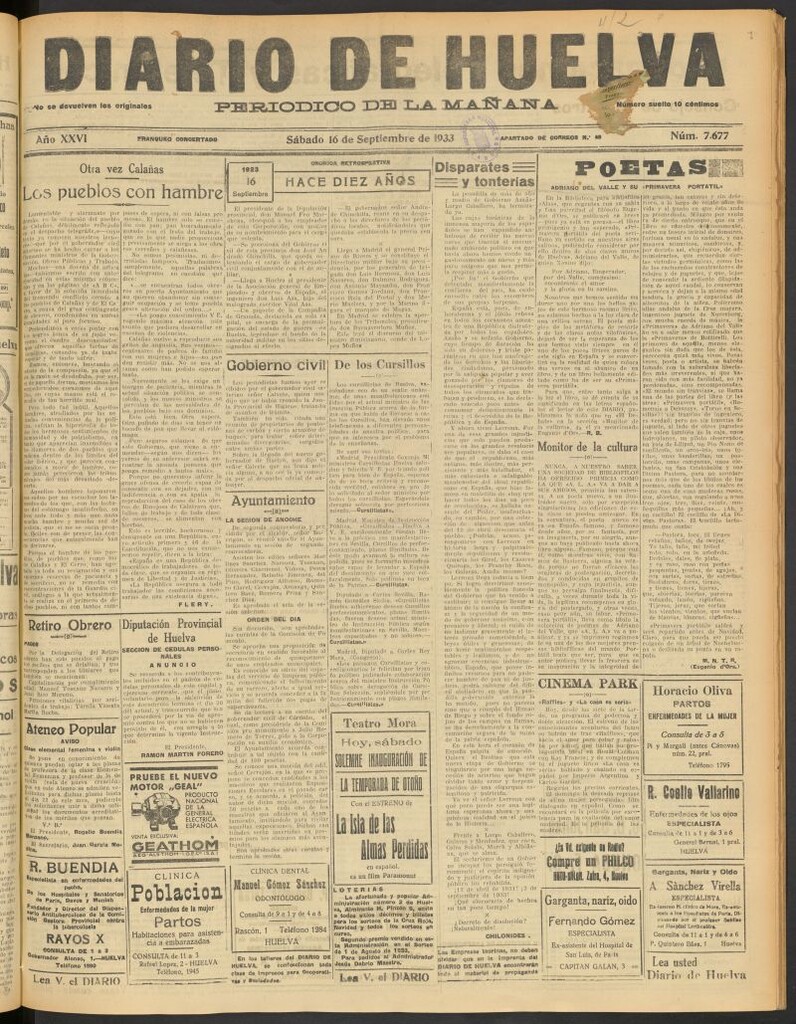 Miniatura de Diario de Huelva : periódico independiente del 16 de septiembre de 1933