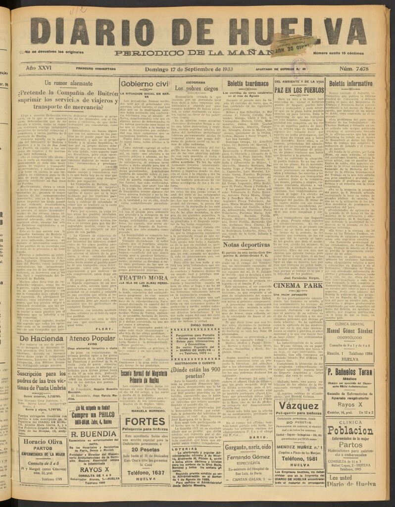 Miniatura de Diario de Huelva : periódico independiente del 17 de septiembre de 1933