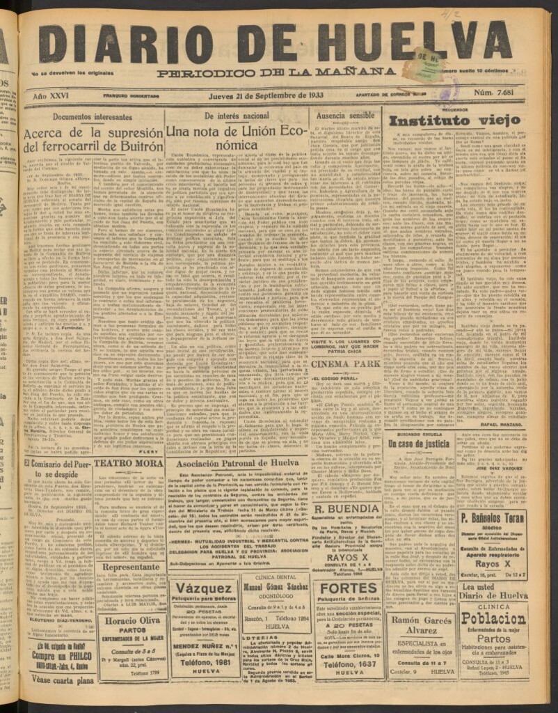 Miniatura de Diario de Huelva : periódico independiente del 21 de septiembre de 1933