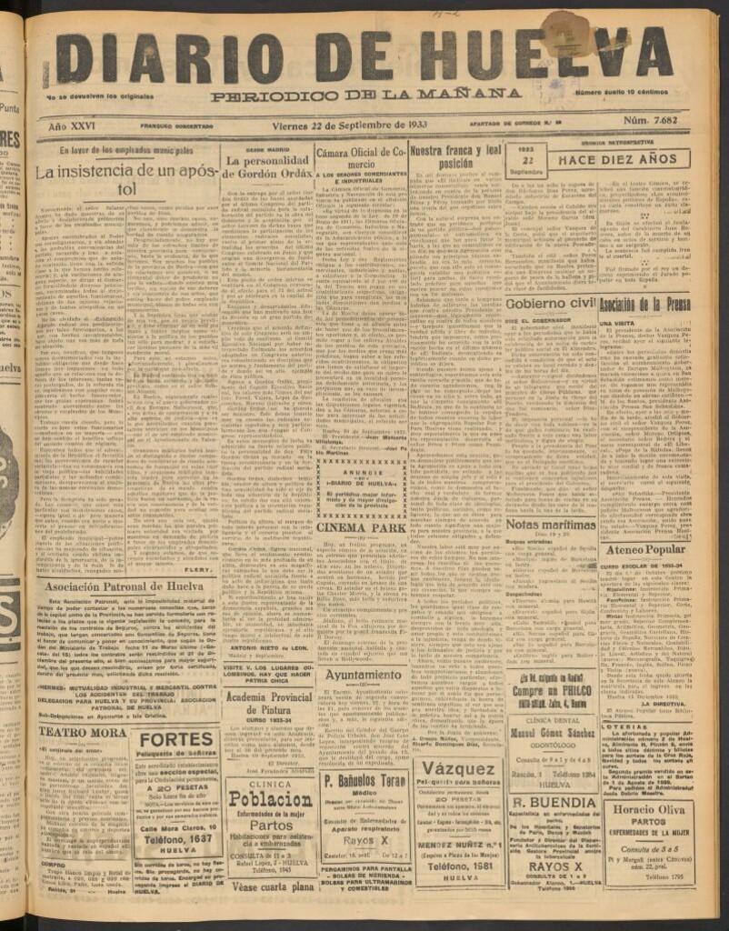 Miniatura de Diario de Huelva : periódico independiente del 22 de septiembre de 1933