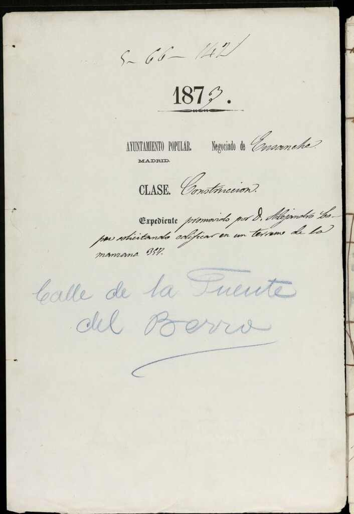 Miniatura de Licencia a Don Alejandro López solicitando en la calle de la Fuente del Berro, manzana 357