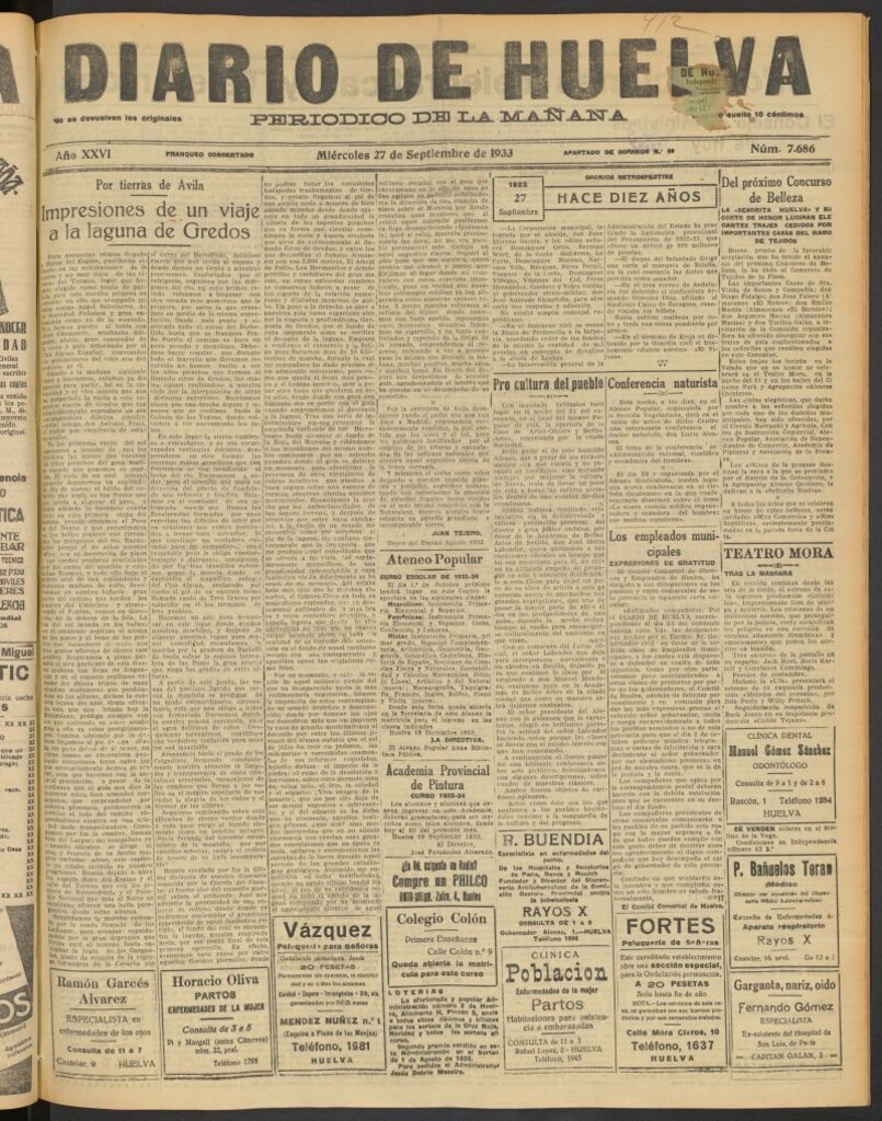Miniatura de Diario de Huelva : periódico independiente del 27 de septiembre de 1933