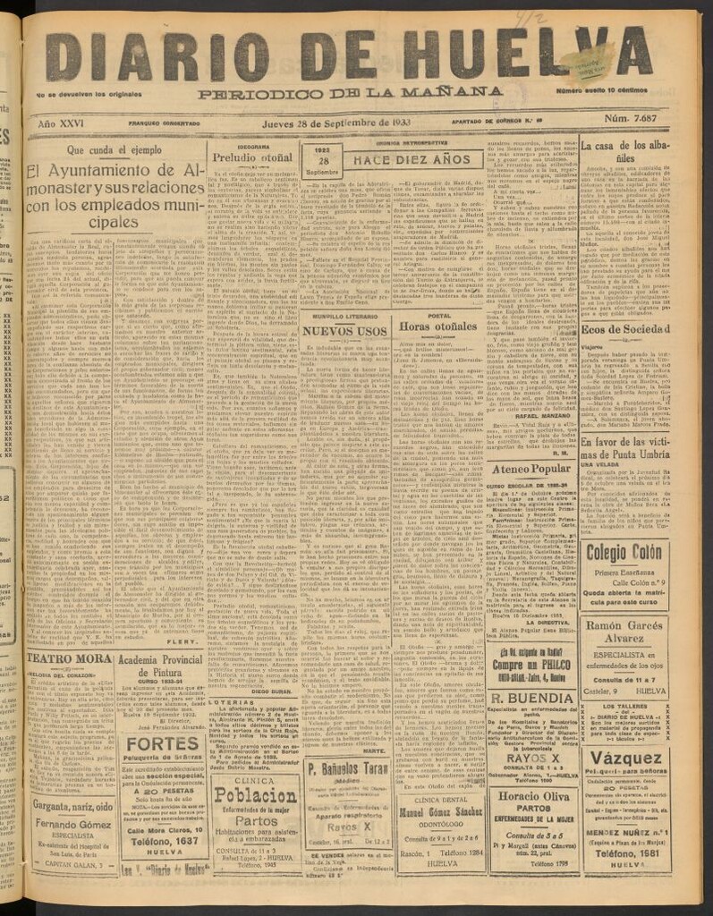 Miniatura de Diario de Huelva : periódico independiente del 28 de septiembre de 1933