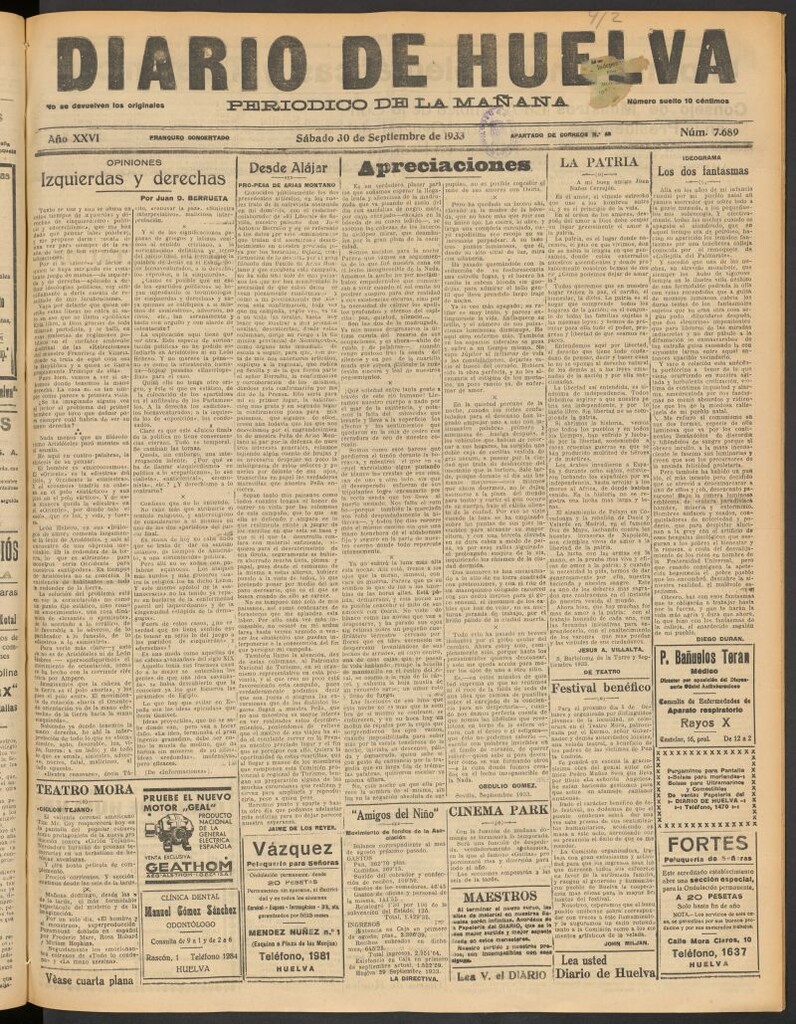 Miniatura de Diario de Huelva : periódico independiente del 30 de septiembre de 1933