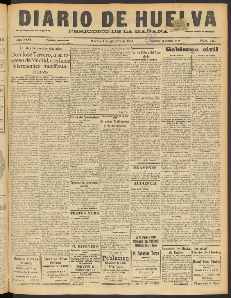 Miniatura de Diario de Huelva : periódico independiente del 3 de octubre de 1933