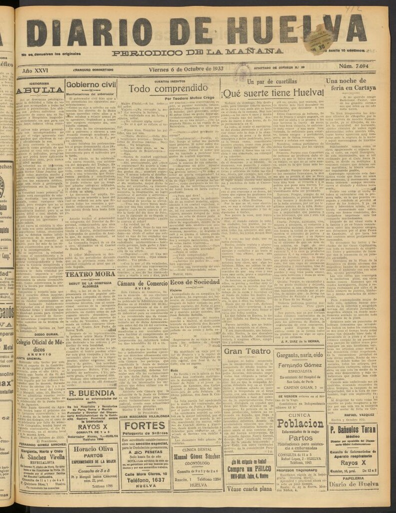 Miniatura de Diario de Huelva : periódico independiente del 6 de octubre de 1933