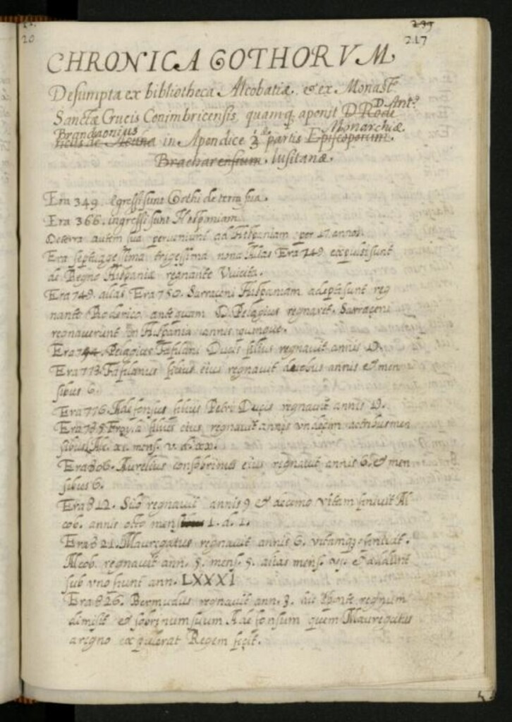 Miniatura de Chronica Gothorum : Desumpta ex bibliotheca Alcobatiae, ex Monasterio Sanctae Crucis Conimbricensis
