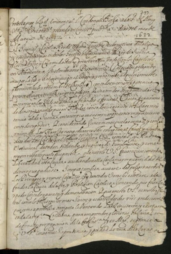 Miniatura de Protesta que hizo el eminentissº S.r Cardenal Borja a la Sd de Nº Muy Sto. P. Urbano 8º estando en Consistº pub.co a [en blanco] días del mes de Março de 1632