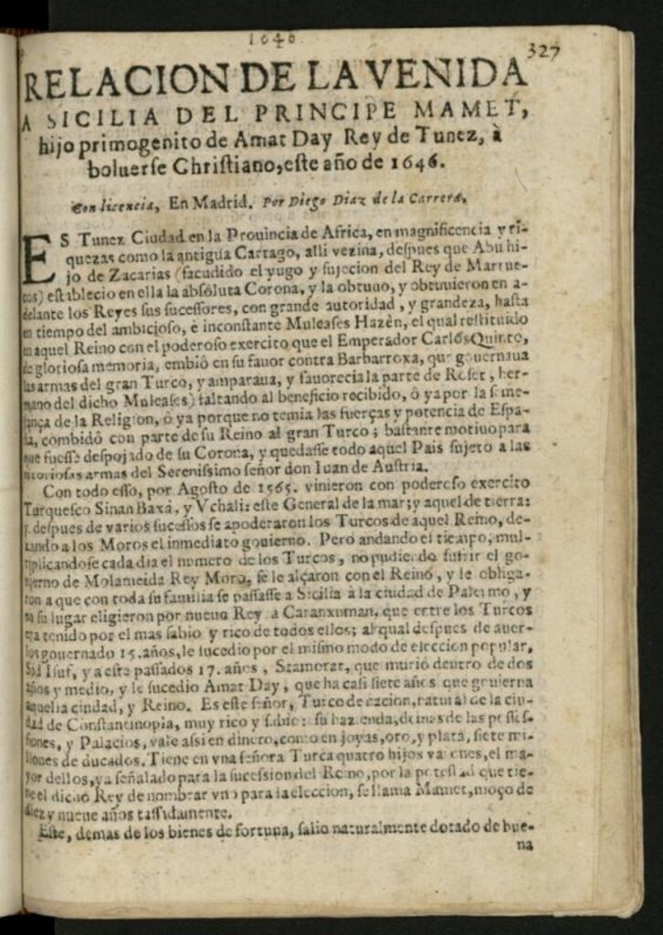 Miniatura de Relacion de la venida a Sicilia del Principe Mamet, hijo primogenito de Amat Day Rey de Tunez