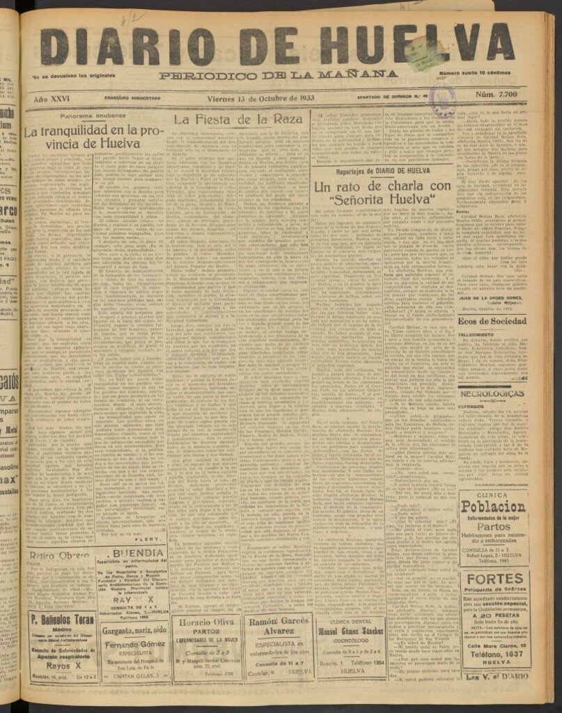 Miniatura de Diario de Huelva : periódico independiente del 13 de octubre de 1933