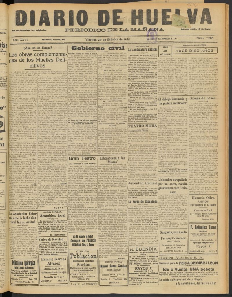 Miniatura de Diario de Huelva : periódico independiente del 20 de octubre de 1933