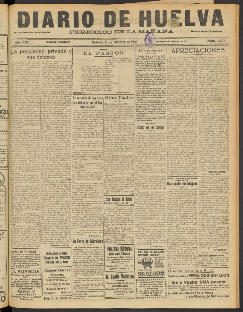 Miniatura de Diario de Huelva : periódico independiente del 21 de octubre de 1933