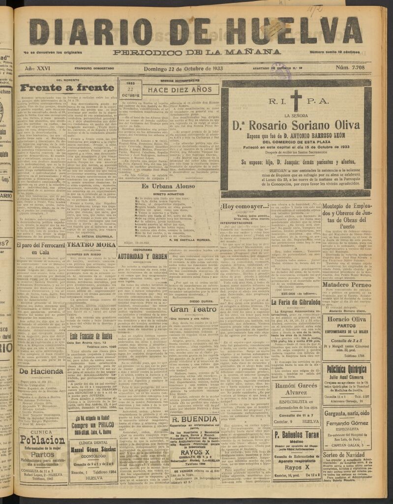 Miniatura de Diario de Huelva : periódico independiente del 22 de octubre de 1933