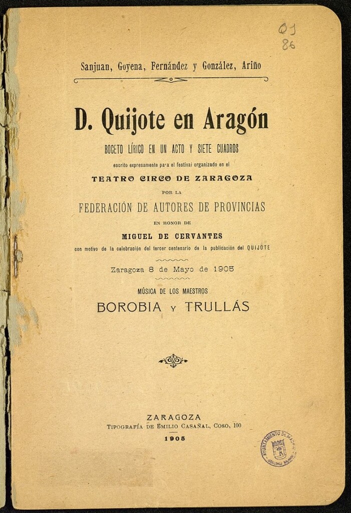 Miniatura de D. Quijote en Aragón : boceto lírico en un acto y siete cuadros
