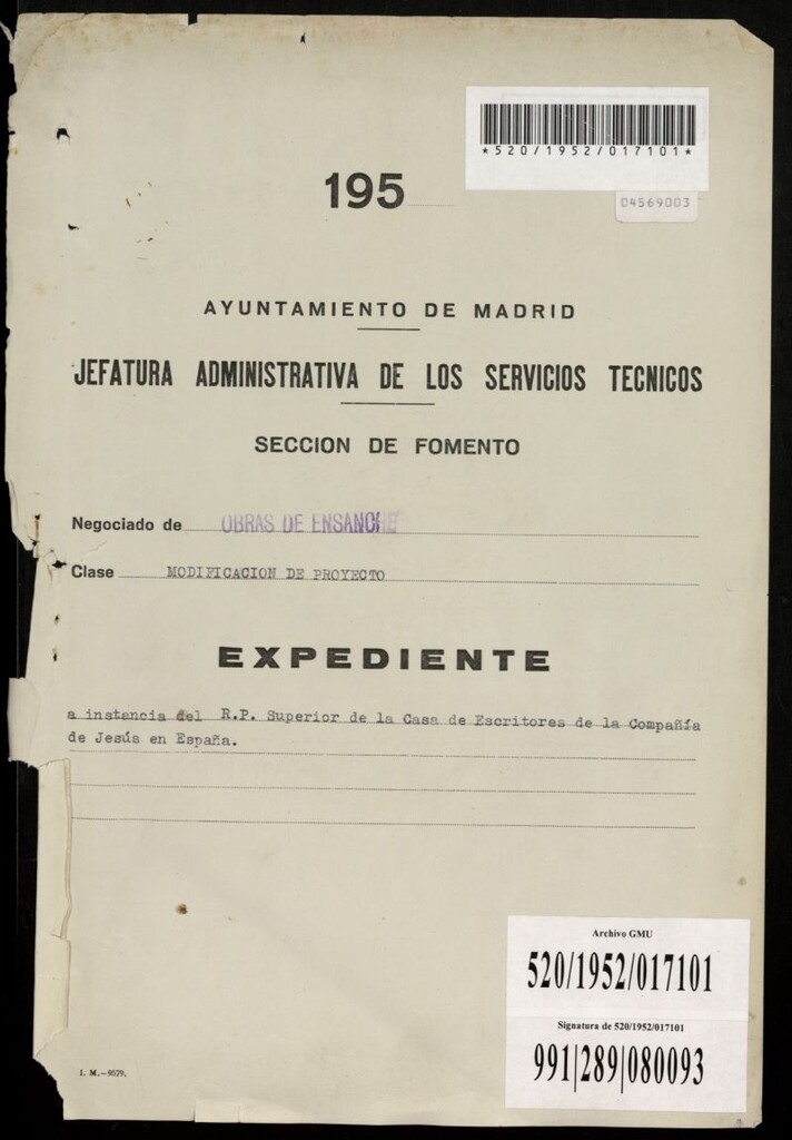 Miniatura de Reforma y ampliación de la casa de Escritores  de la Compañía de Jesus calle de Pablo Aranda nº3