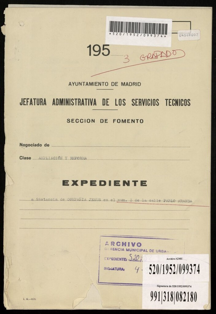 Miniatura de Proyecto de reforma y ampliación de la Casa de Escritores de los RR. PP. Jesuítas calle Pablo Aranda nº 3