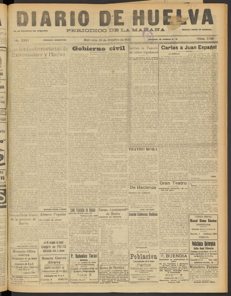 Miniatura de Diario de Huelva : periódico independiente del 25 de octubre de 1933