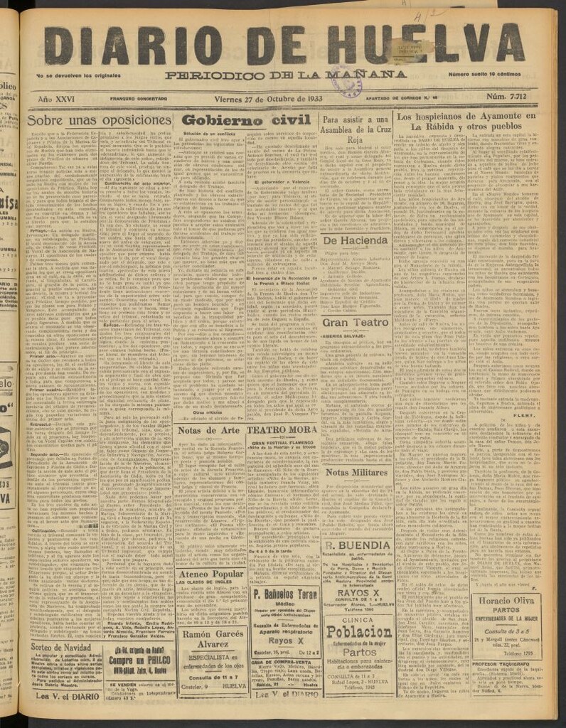 Miniatura de Diario de Huelva : periódico independiente del 27 de octubre de 1933