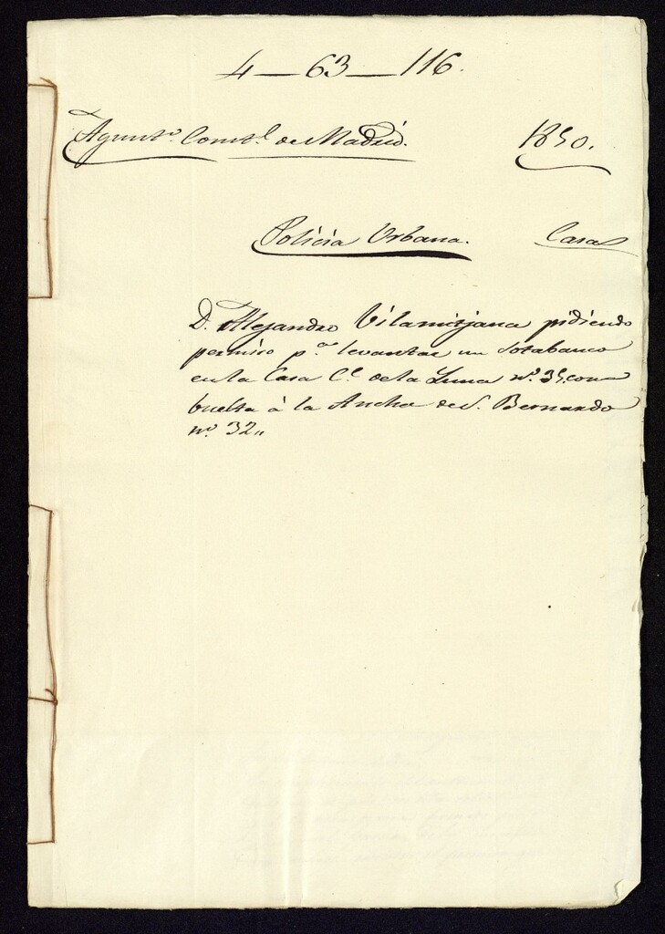 Miniatura de Licencia a Don Alejandro Vilamizjana para levantar un sotobanco en la casa de la calle de la Luna nº 39