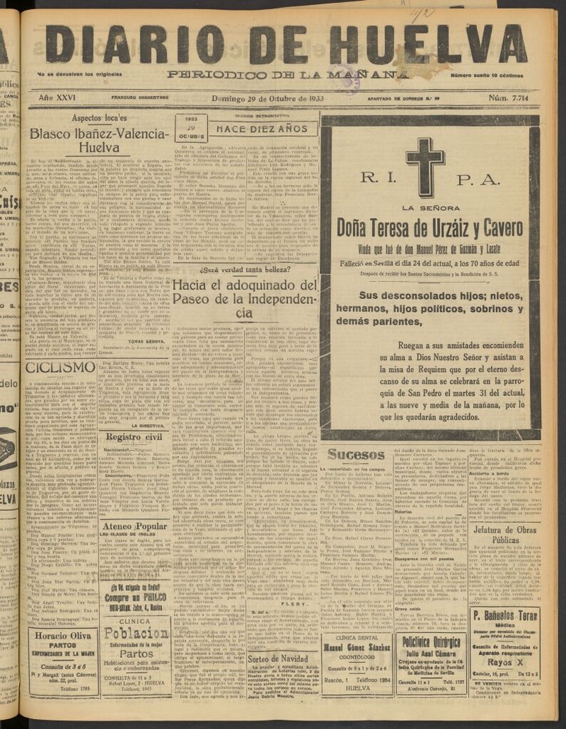 Miniatura de Diario de Huelva : periódico independiente del 29 de octubre de 1933