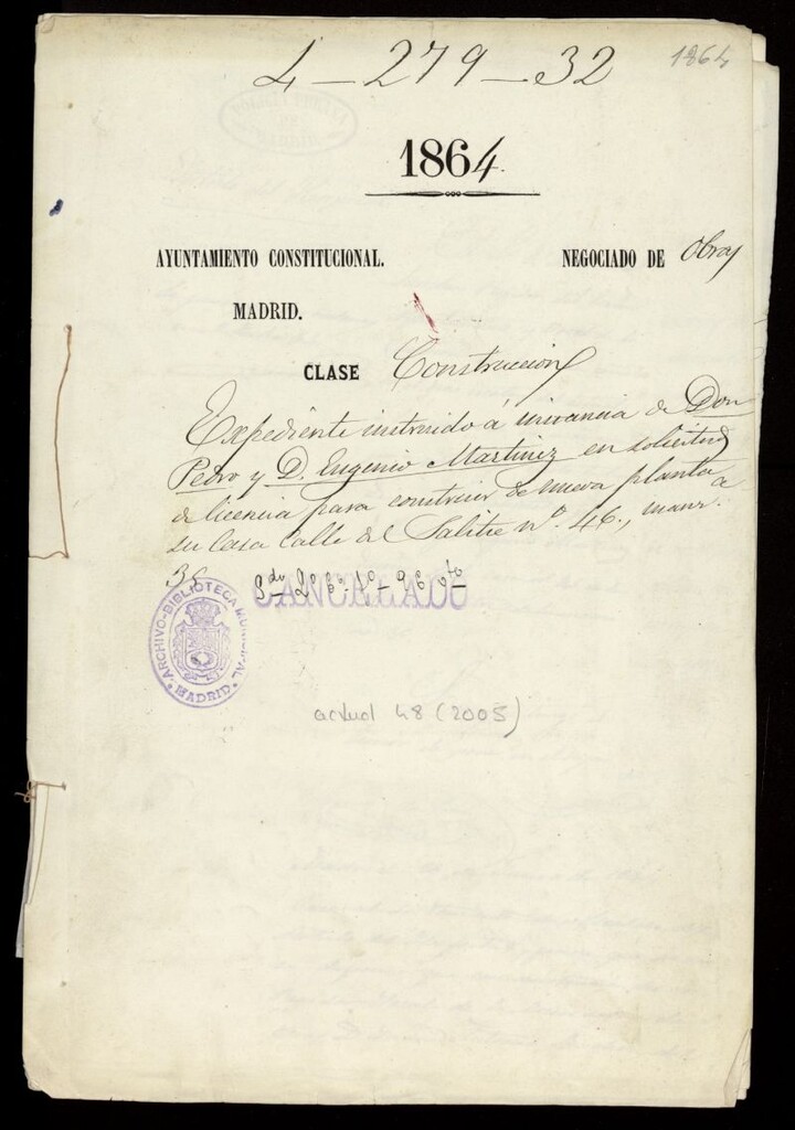 Miniatura de Licencia a Don Pedro y Don Eugenio Martínez para construir una casa en la calle Salitre nº 46