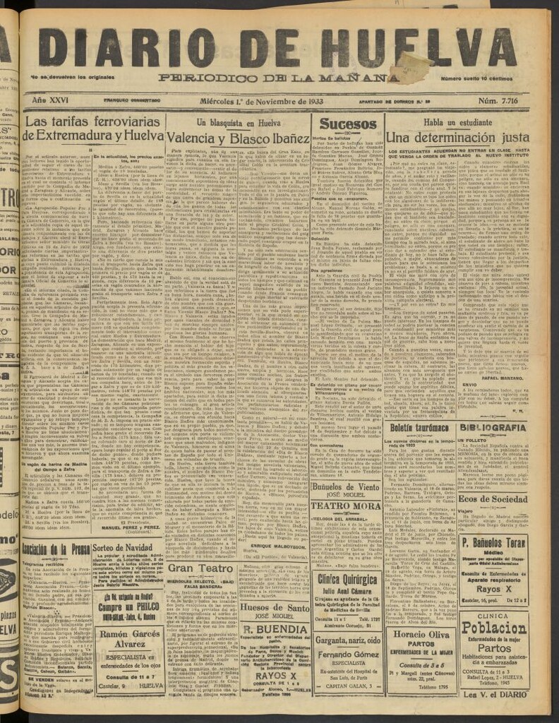 Miniatura de Diario de Huelva : periódico independiente del 1 de noviembre de 1933