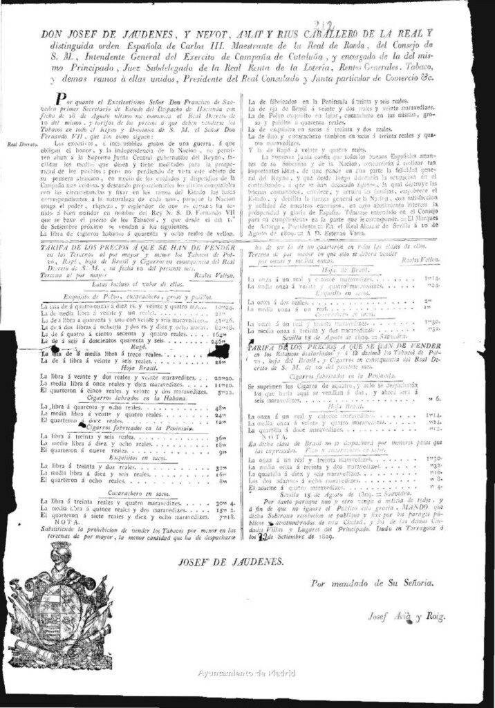 Miniatura de Bando de Don Josef de Jaúdenes y Nevot Amat y Ríus...