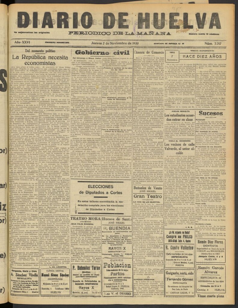 Miniatura de Diario de Huelva : periódico independiente del 2 de noviembre de 1933