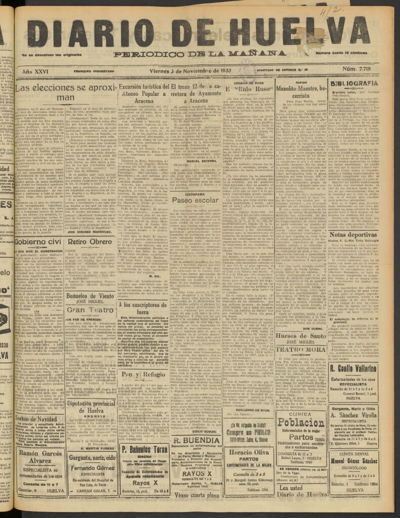 Miniatura de Diario de Huelva : periódico independiente del 3 de noviembre de 1933