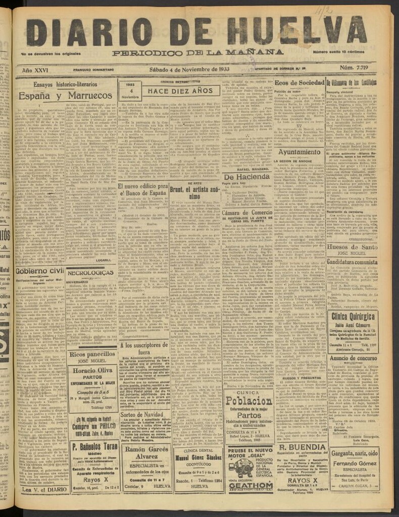 Miniatura de Diario de Huelva : periódico independiente del 4 de noviembre de 1933