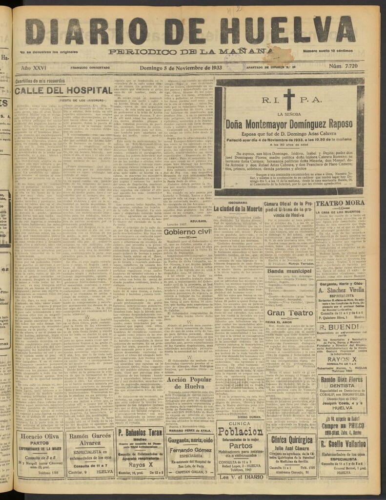 Miniatura de Diario de Huelva : periódico independiente del 5 de noviembre de 1933