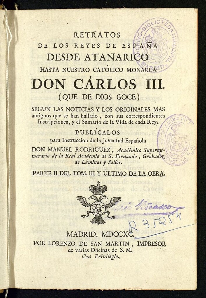 Miniatura de Retratos de los reyes de España desde Atanarico hasta nuestro católico monarca don Cárlos III ... Tomo I [-IV]