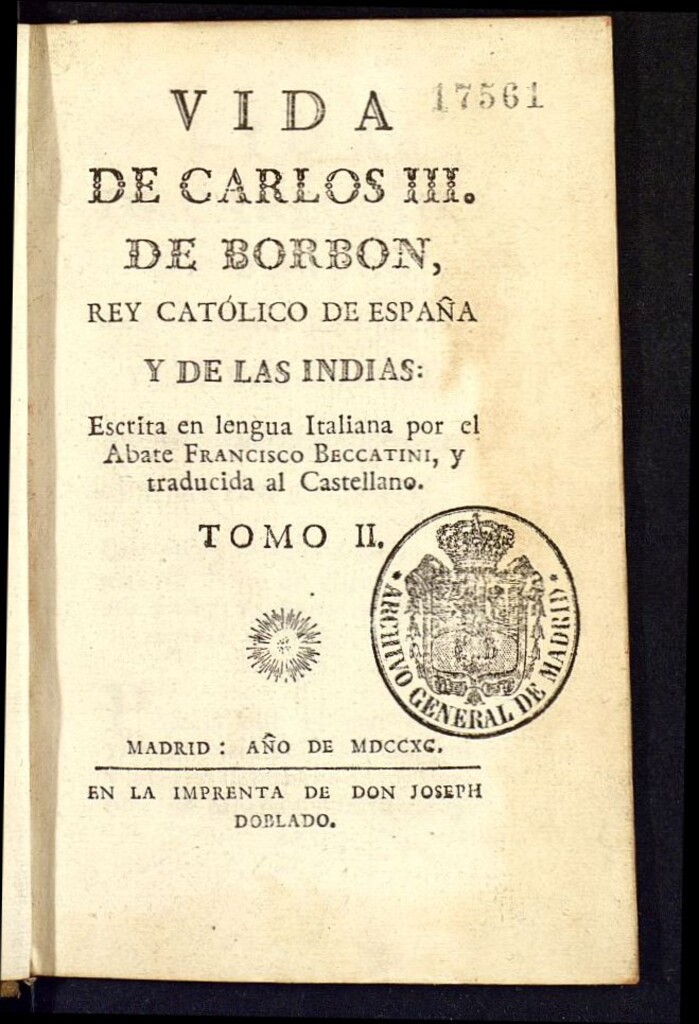 Miniatura de Vida de Carlos III de Borbon, rey católico de España y de las Indias. Tomo II