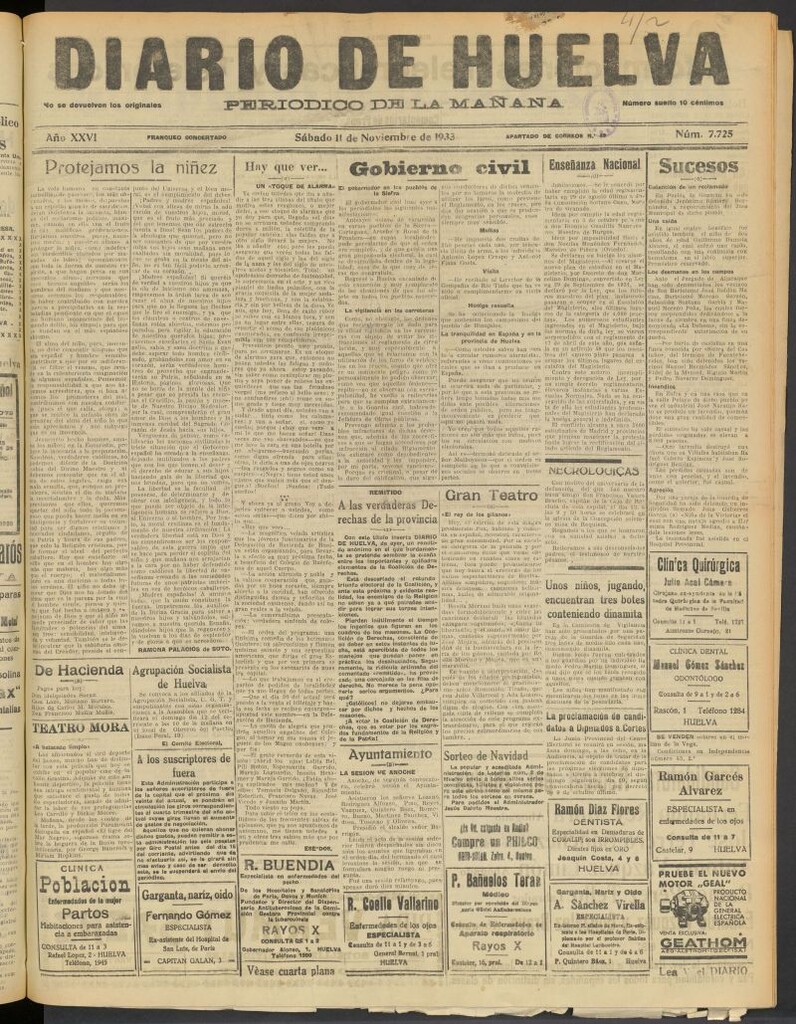 Miniatura de Diario de Huelva : periódico independiente del 11 de noviembre de 1933