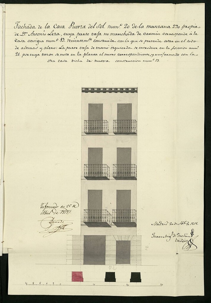 Miniatura de Licencia a Don Antonio Leza para la construcción de la fachada de la casa en la Puerta del Sol nº 20 manzana 290