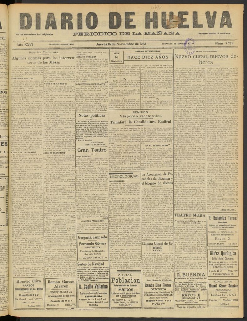 Miniatura de Diario de Huelva : periódico independiente del 16 de noviembre de 1933