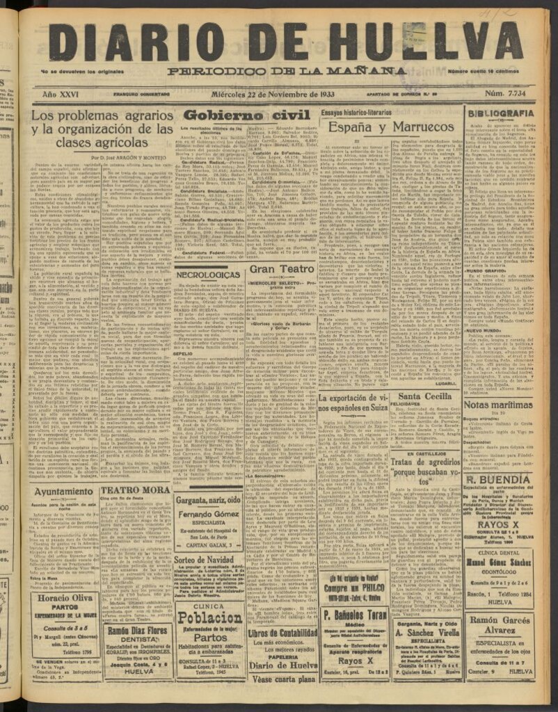 Miniatura de Diario de Huelva : periódico independiente del 22 de noviembre de 1933