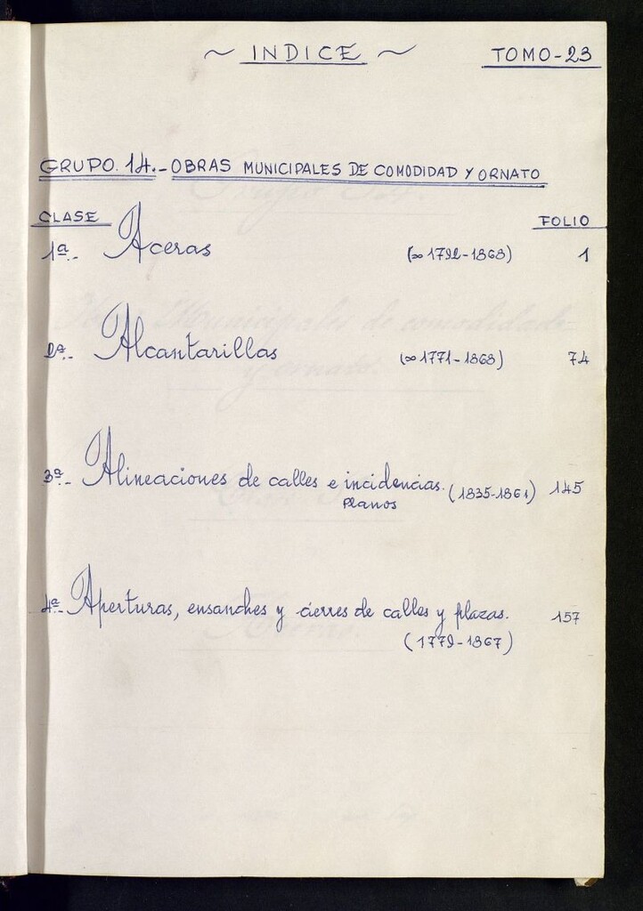 Miniatura de Inventario de Corregimiento : obras municipales de comodidad y ornato. Tomo XXIII