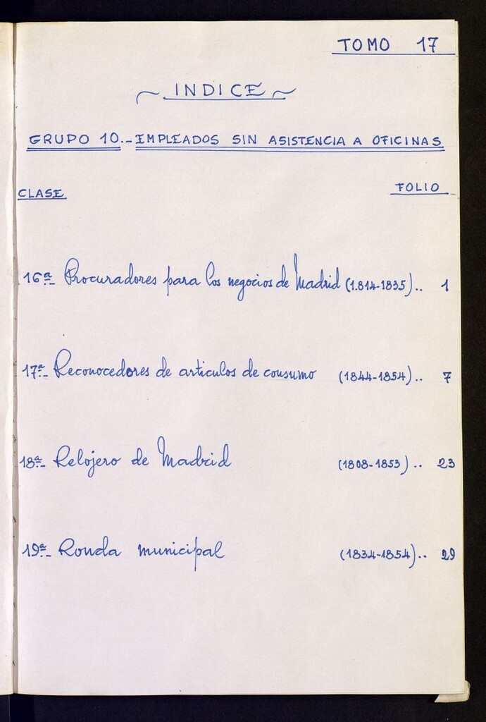 Miniatura de Inventario de Corregimiento : empleados sin asistencia a oficinas. Tomo XVII