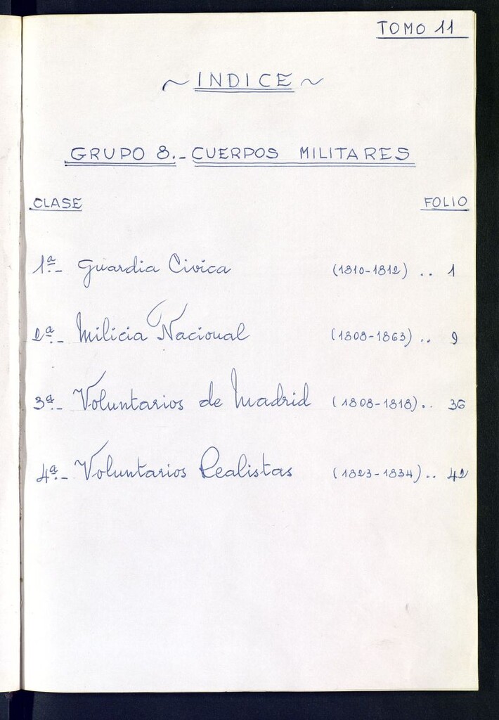 Miniatura de Inventario de Corregimiento : cuerpos militares. Tomo XI