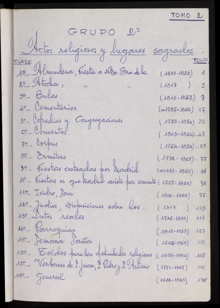 Miniatura de Inventario de Corregimiento : actos religiosos y lugares sagrados. Tomo II