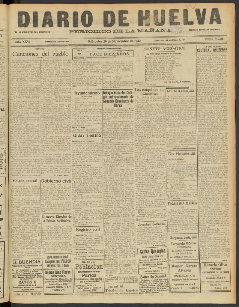 Miniatura de Diario de Huelva : periódico independiente del 29 de noviembre de 1933