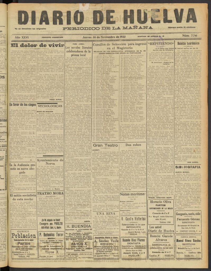 Miniatura de Diario de Huelva : periódico independiente del 30 de noviembre de 1933