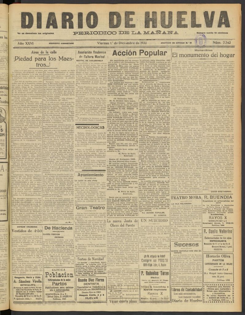 Miniatura de Diario de Huelva : periódico independiente del 1 de diciembre de 1933